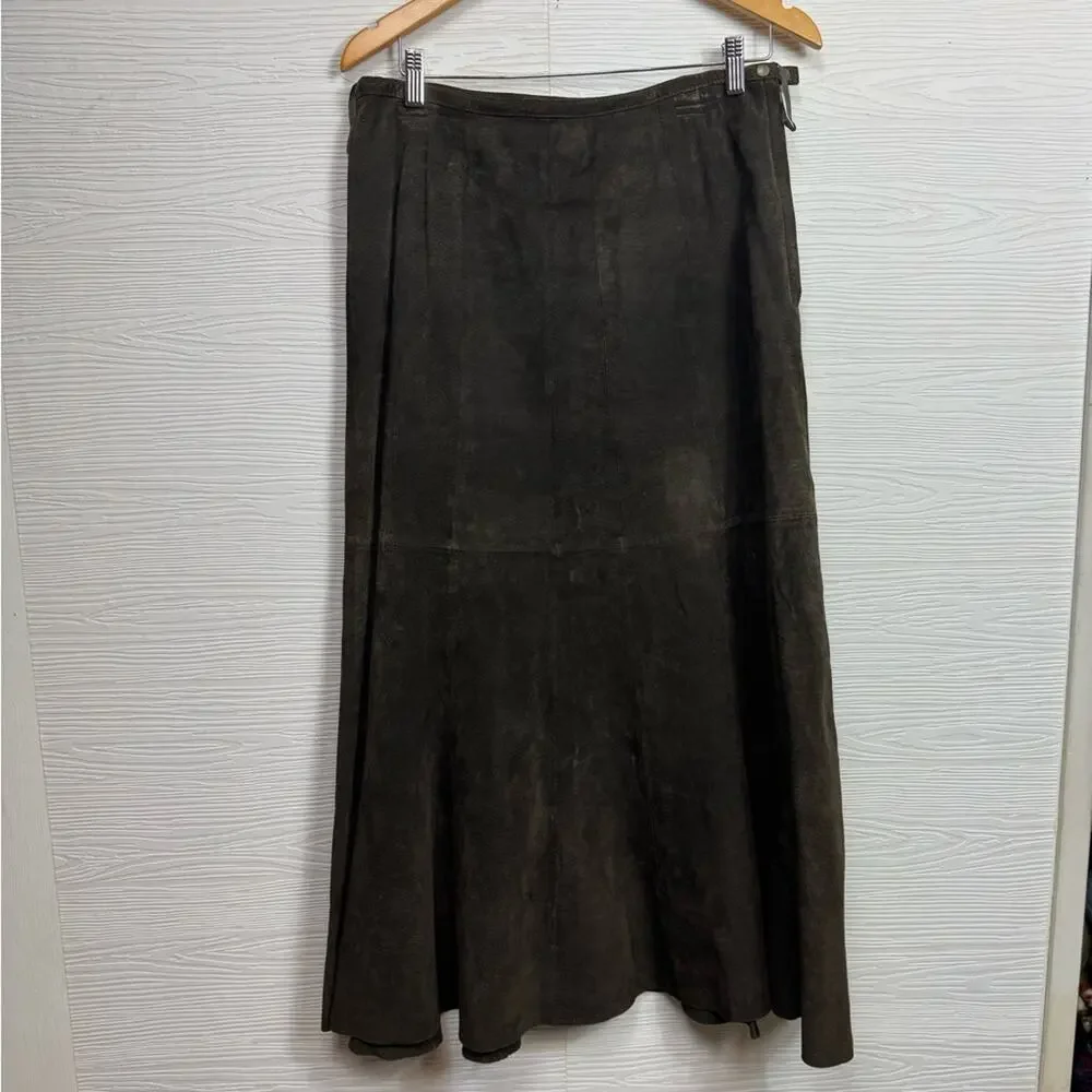 Prosper & Devine Vintage Brown Leather Maxi Skirt‎ Size 8